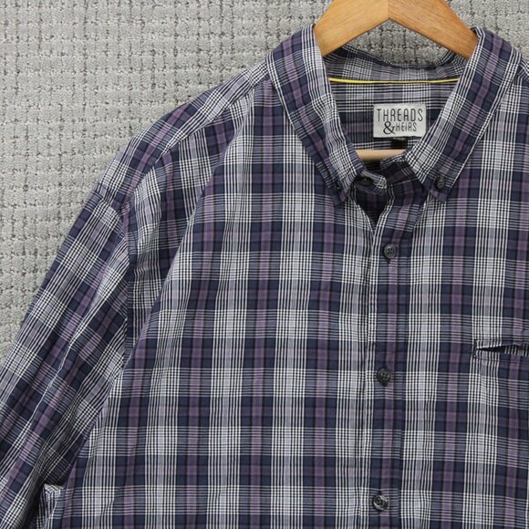 Threads & Heirs Shirt Men 2XL Gray Plaid Button Down Long Sleeve Collared Cotton - Picture 4 of 9